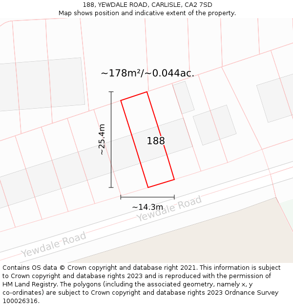 188, YEWDALE ROAD, CARLISLE, CA2 7SD: Plot and title map