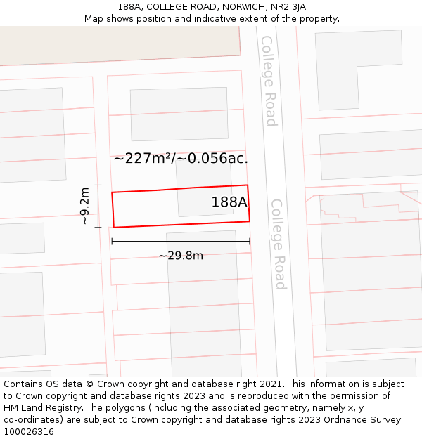 188A, COLLEGE ROAD, NORWICH, NR2 3JA: Plot and title map
