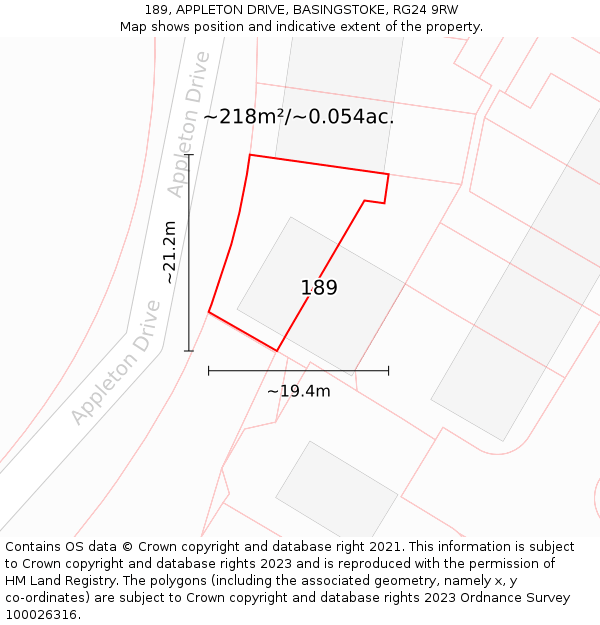 189, APPLETON DRIVE, BASINGSTOKE, RG24 9RW: Plot and title map