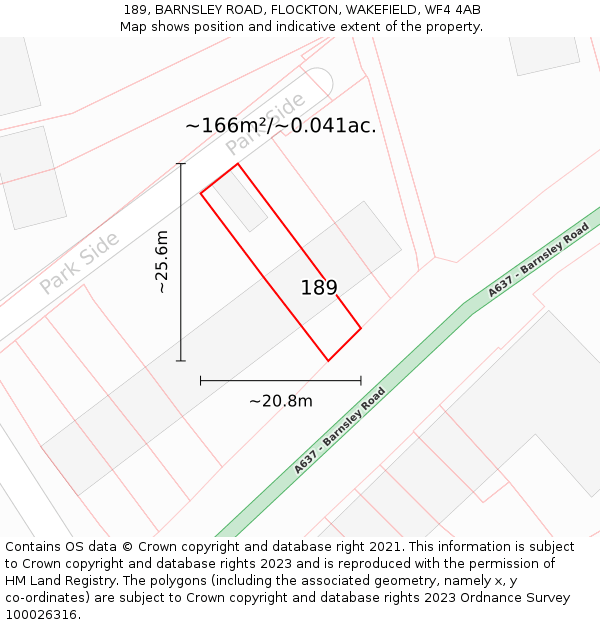 189, BARNSLEY ROAD, FLOCKTON, WAKEFIELD, WF4 4AB: Plot and title map