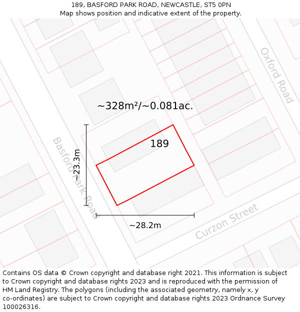 189, BASFORD PARK ROAD, NEWCASTLE, ST5 0PN: Plot and title map