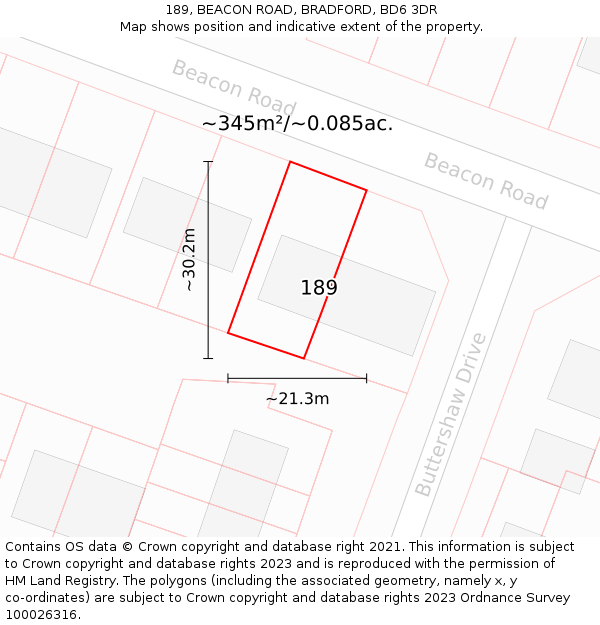 189, BEACON ROAD, BRADFORD, BD6 3DR: Plot and title map