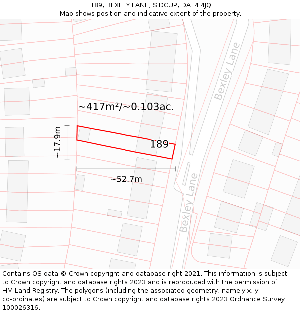 189, BEXLEY LANE, SIDCUP, DA14 4JQ: Plot and title map