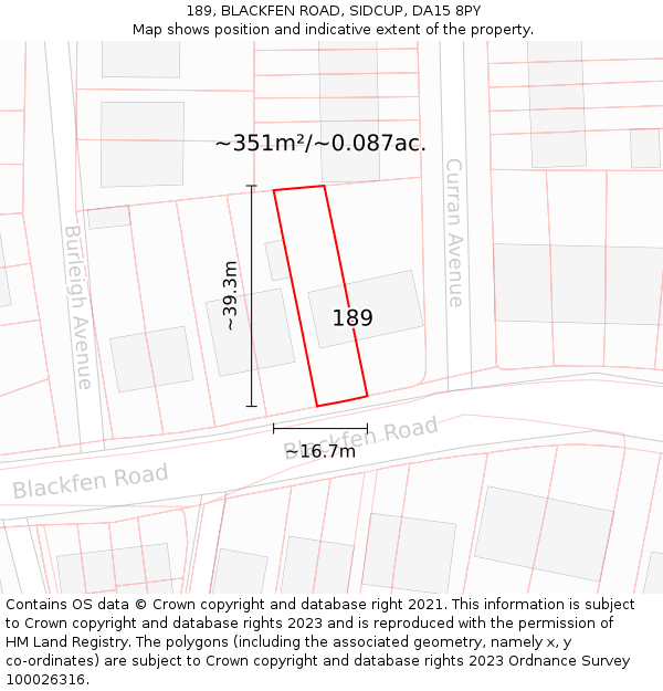 189, BLACKFEN ROAD, SIDCUP, DA15 8PY: Plot and title map