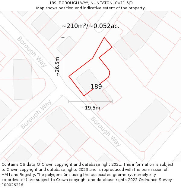 189, BOROUGH WAY, NUNEATON, CV11 5JD: Plot and title map