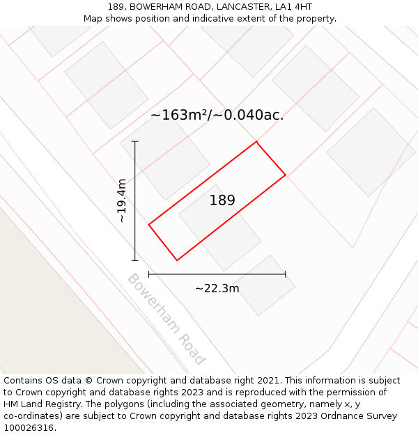 189, BOWERHAM ROAD, LANCASTER, LA1 4HT: Plot and title map