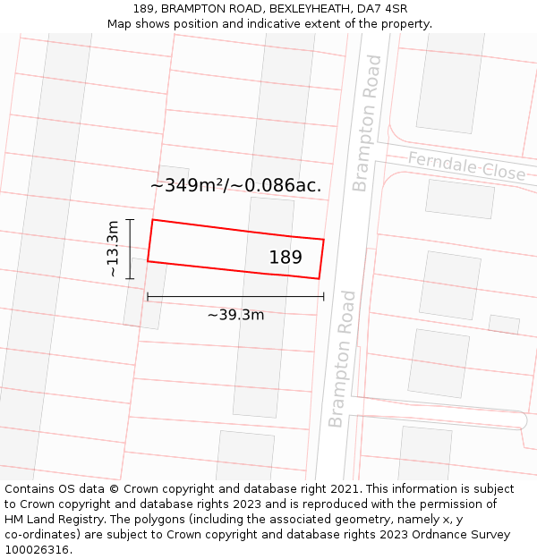 189, BRAMPTON ROAD, BEXLEYHEATH, DA7 4SR: Plot and title map