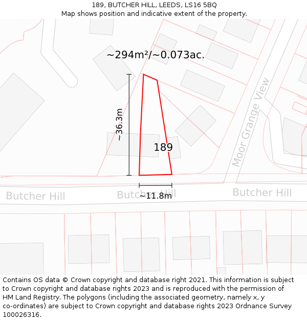 189, BUTCHER HILL, LEEDS, LS16 5BQ: Plot and title map