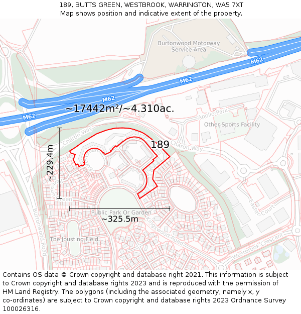 189, BUTTS GREEN, WESTBROOK, WARRINGTON, WA5 7XT: Plot and title map