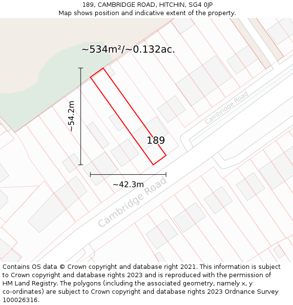 189, CAMBRIDGE ROAD, HITCHIN, SG4 0JP: Plot and title map
