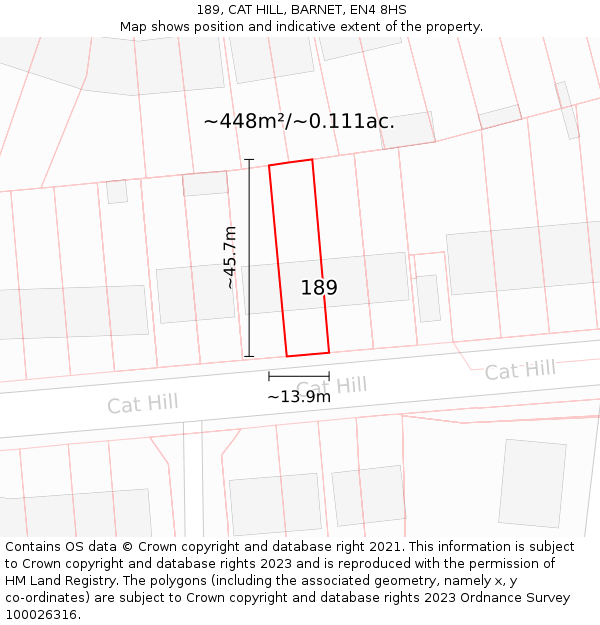 189, CAT HILL, BARNET, EN4 8HS: Plot and title map