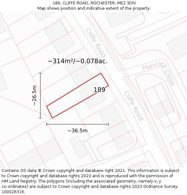 189, CLIFFE ROAD, ROCHESTER, ME2 3DN: Plot and title map