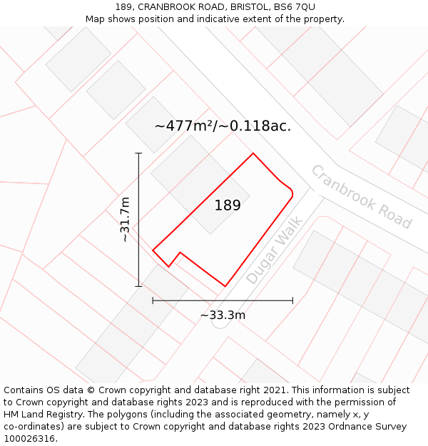 189, CRANBROOK ROAD, BRISTOL, BS6 7QU: Plot and title map
