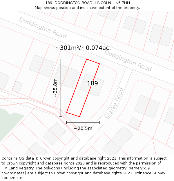 189, DODDINGTON ROAD, LINCOLN, LN6 7HH: Plot and title map