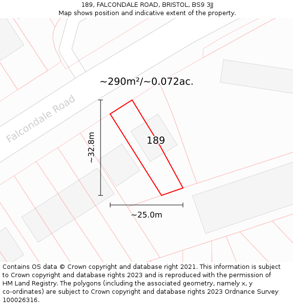 189, FALCONDALE ROAD, BRISTOL, BS9 3JJ: Plot and title map