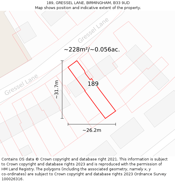 189, GRESSEL LANE, BIRMINGHAM, B33 9UD: Plot and title map