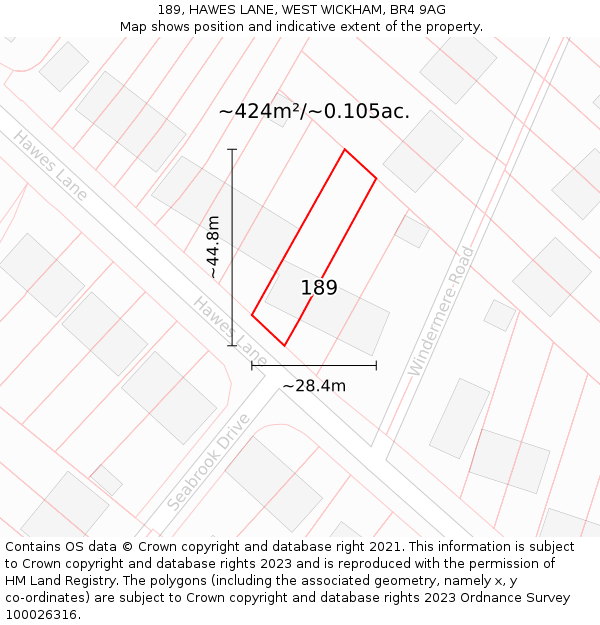 189, HAWES LANE, WEST WICKHAM, BR4 9AG: Plot and title map