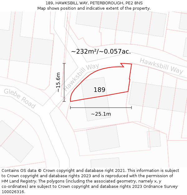 189, HAWKSBILL WAY, PETERBOROUGH, PE2 8NS: Plot and title map