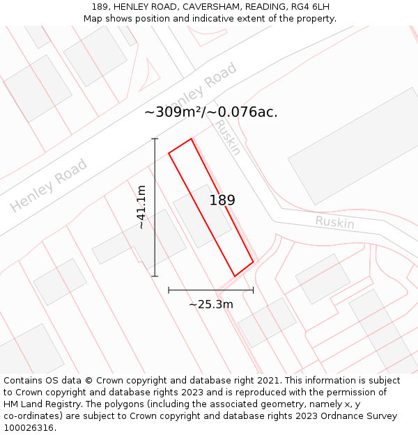 189, HENLEY ROAD, CAVERSHAM, READING, RG4 6LH: Plot and title map