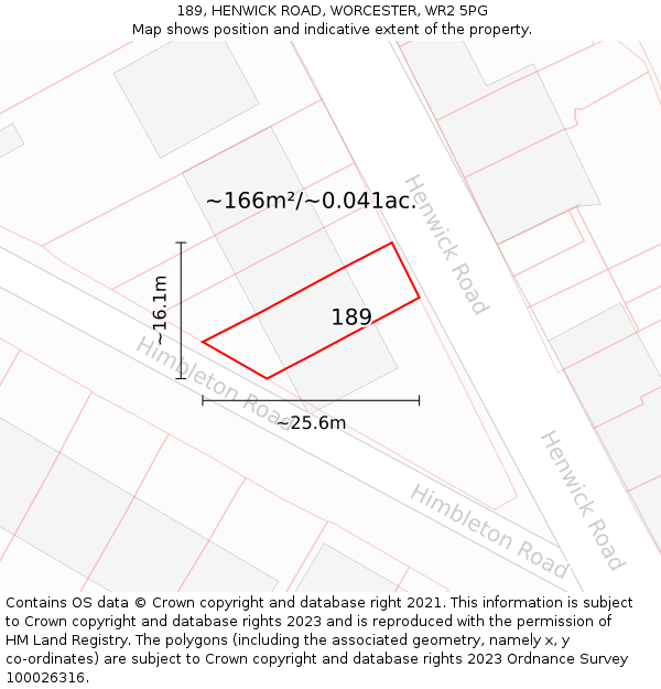 189, HENWICK ROAD, WORCESTER, WR2 5PG: Plot and title map