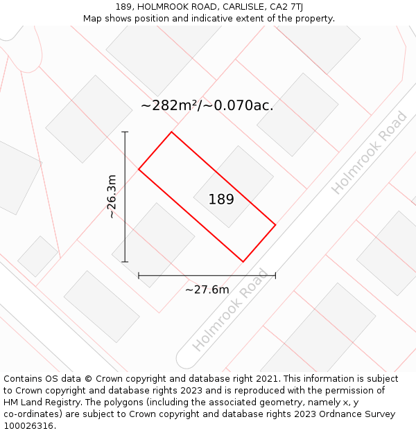 189, HOLMROOK ROAD, CARLISLE, CA2 7TJ: Plot and title map