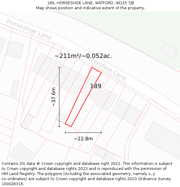 189, HORSESHOE LANE, WATFORD, WD25 7JB: Plot and title map