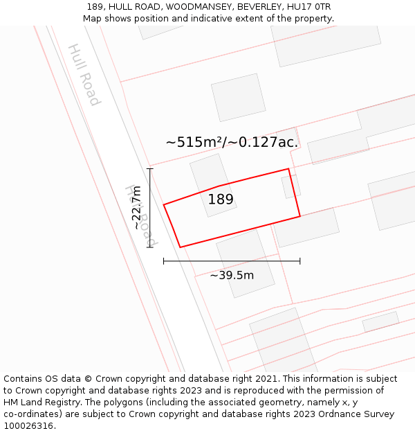 189, HULL ROAD, WOODMANSEY, BEVERLEY, HU17 0TR: Plot and title map