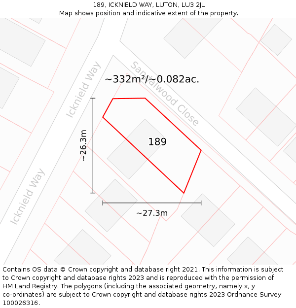 189, ICKNIELD WAY, LUTON, LU3 2JL: Plot and title map