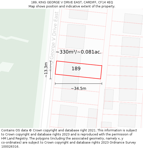 189, KING GEORGE V DRIVE EAST, CARDIFF, CF14 4EQ: Plot and title map