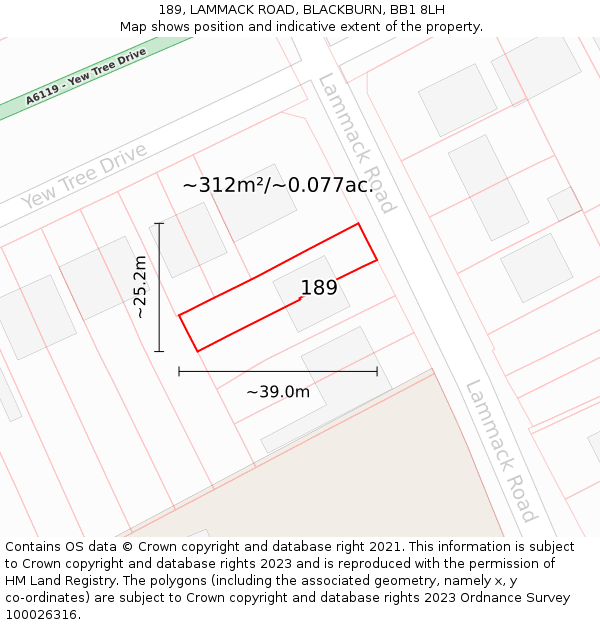 189, LAMMACK ROAD, BLACKBURN, BB1 8LH: Plot and title map