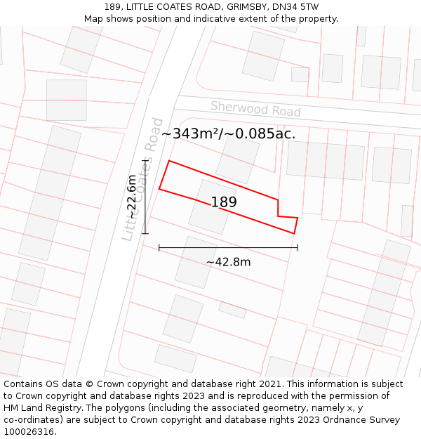 189, LITTLE COATES ROAD, GRIMSBY, DN34 5TW: Plot and title map