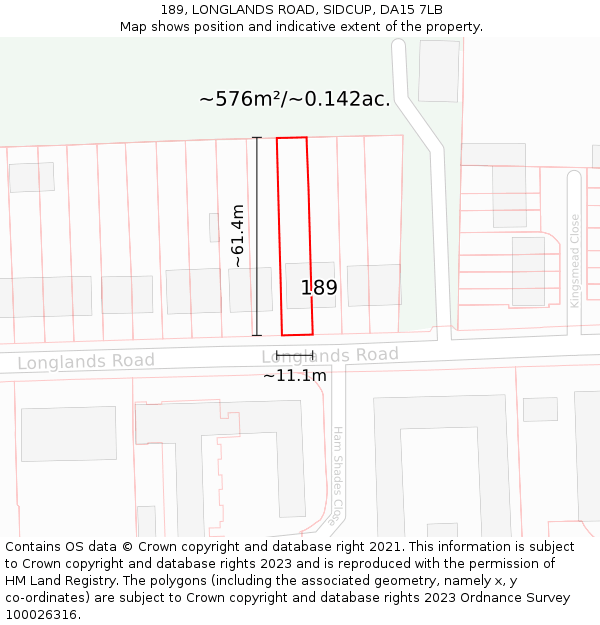 189, LONGLANDS ROAD, SIDCUP, DA15 7LB: Plot and title map