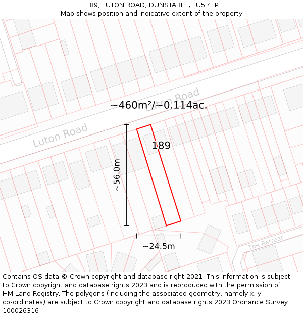189, LUTON ROAD, DUNSTABLE, LU5 4LP: Plot and title map