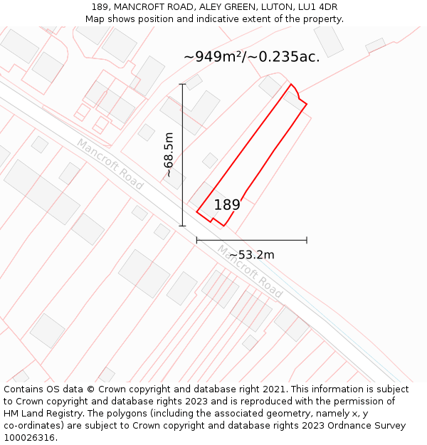189, MANCROFT ROAD, ALEY GREEN, LUTON, LU1 4DR: Plot and title map