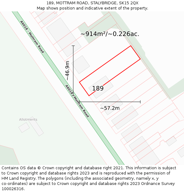 189, MOTTRAM ROAD, STALYBRIDGE, SK15 2QX: Plot and title map