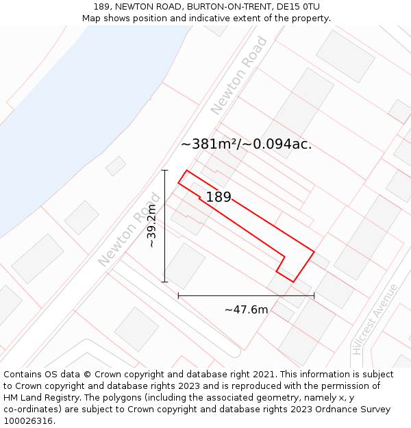 189, NEWTON ROAD, BURTON-ON-TRENT, DE15 0TU: Plot and title map