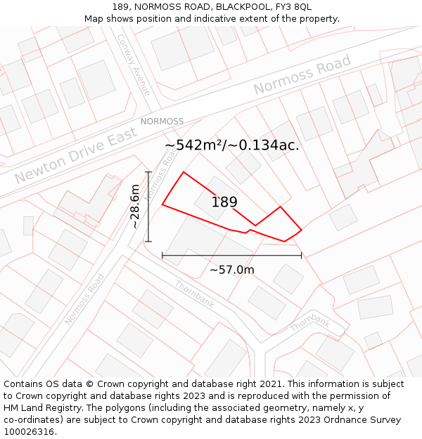 189, NORMOSS ROAD, BLACKPOOL, FY3 8QL: Plot and title map