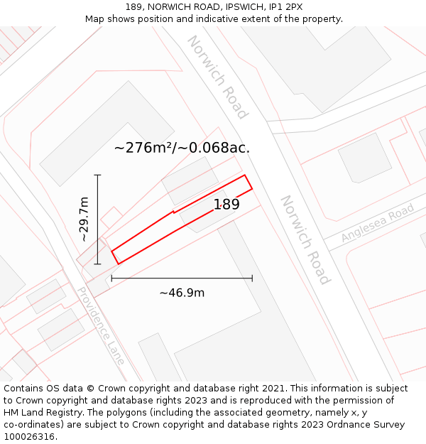 189, NORWICH ROAD, IPSWICH, IP1 2PX: Plot and title map
