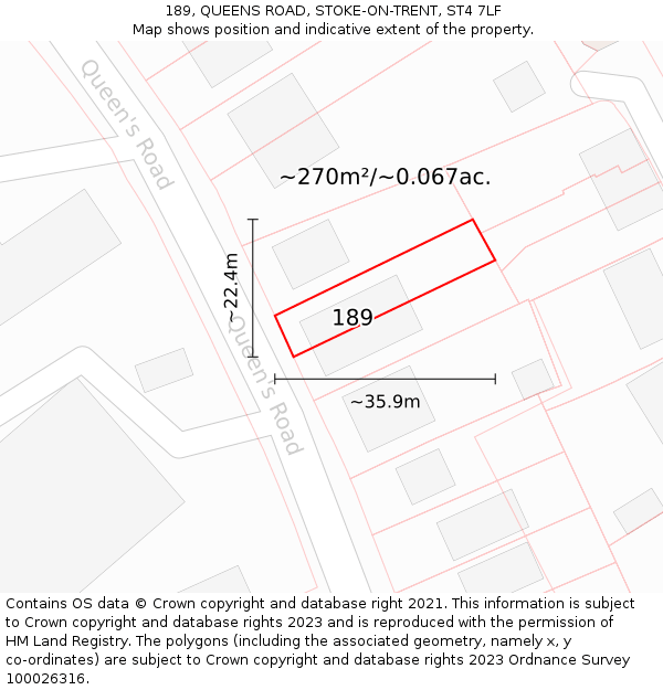 189, QUEENS ROAD, STOKE-ON-TRENT, ST4 7LF: Plot and title map