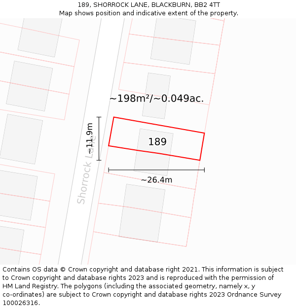 189, SHORROCK LANE, BLACKBURN, BB2 4TT: Plot and title map