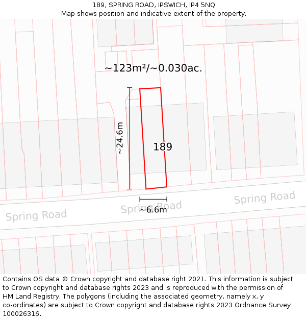 189, SPRING ROAD, IPSWICH, IP4 5NQ: Plot and title map
