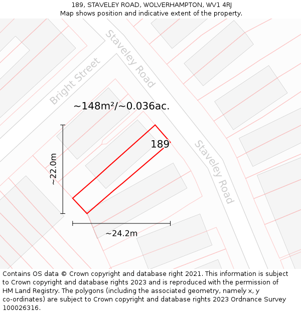 189, STAVELEY ROAD, WOLVERHAMPTON, WV1 4RJ: Plot and title map