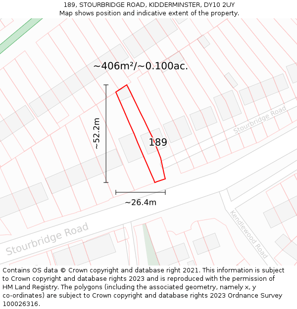 189, STOURBRIDGE ROAD, KIDDERMINSTER, DY10 2UY: Plot and title map