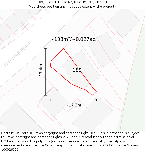 189, THORNHILL ROAD, BRIGHOUSE, HD6 3HL: Plot and title map
