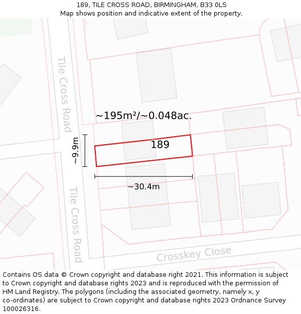 189, TILE CROSS ROAD, BIRMINGHAM, B33 0LS: Plot and title map
