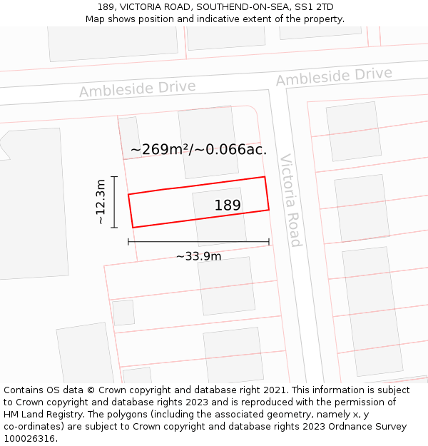 189, VICTORIA ROAD, SOUTHEND-ON-SEA, SS1 2TD: Plot and title map