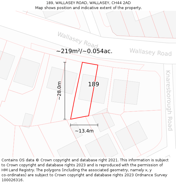 189, WALLASEY ROAD, WALLASEY, CH44 2AD: Plot and title map