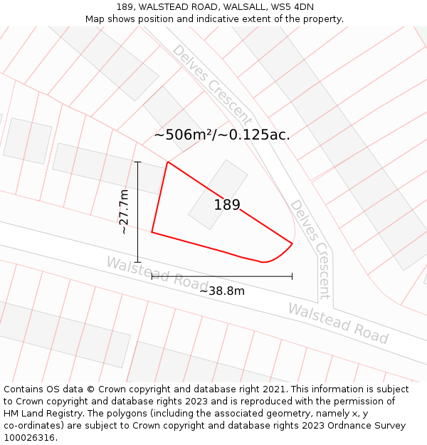 189, WALSTEAD ROAD, WALSALL, WS5 4DN: Plot and title map