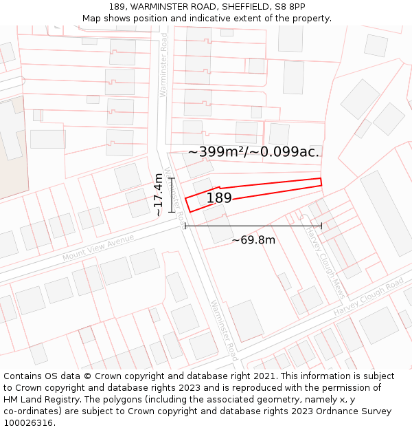 189, WARMINSTER ROAD, SHEFFIELD, S8 8PP: Plot and title map