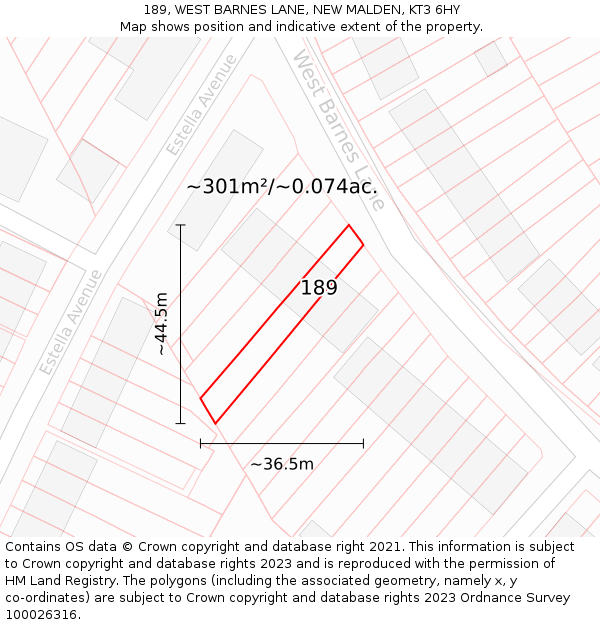 189, WEST BARNES LANE, NEW MALDEN, KT3 6HY: Plot and title map